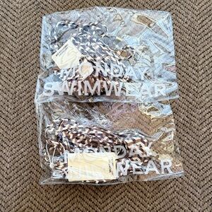 NWT Monday Swimwear “Palma” Patterned Bikini in Brown and Cream